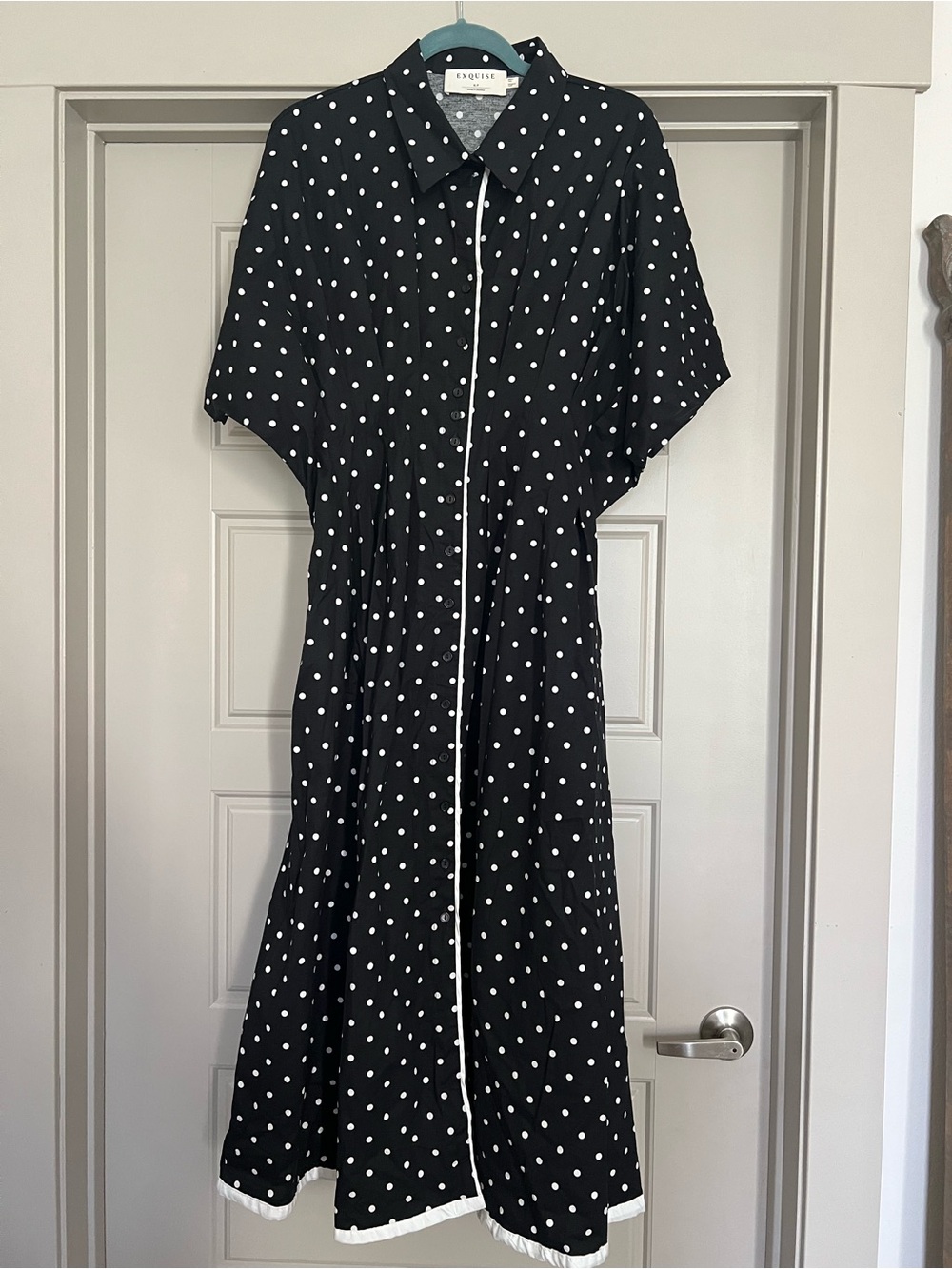 Exquise Tobie Black Polka Dot Button-Front Midi Dress